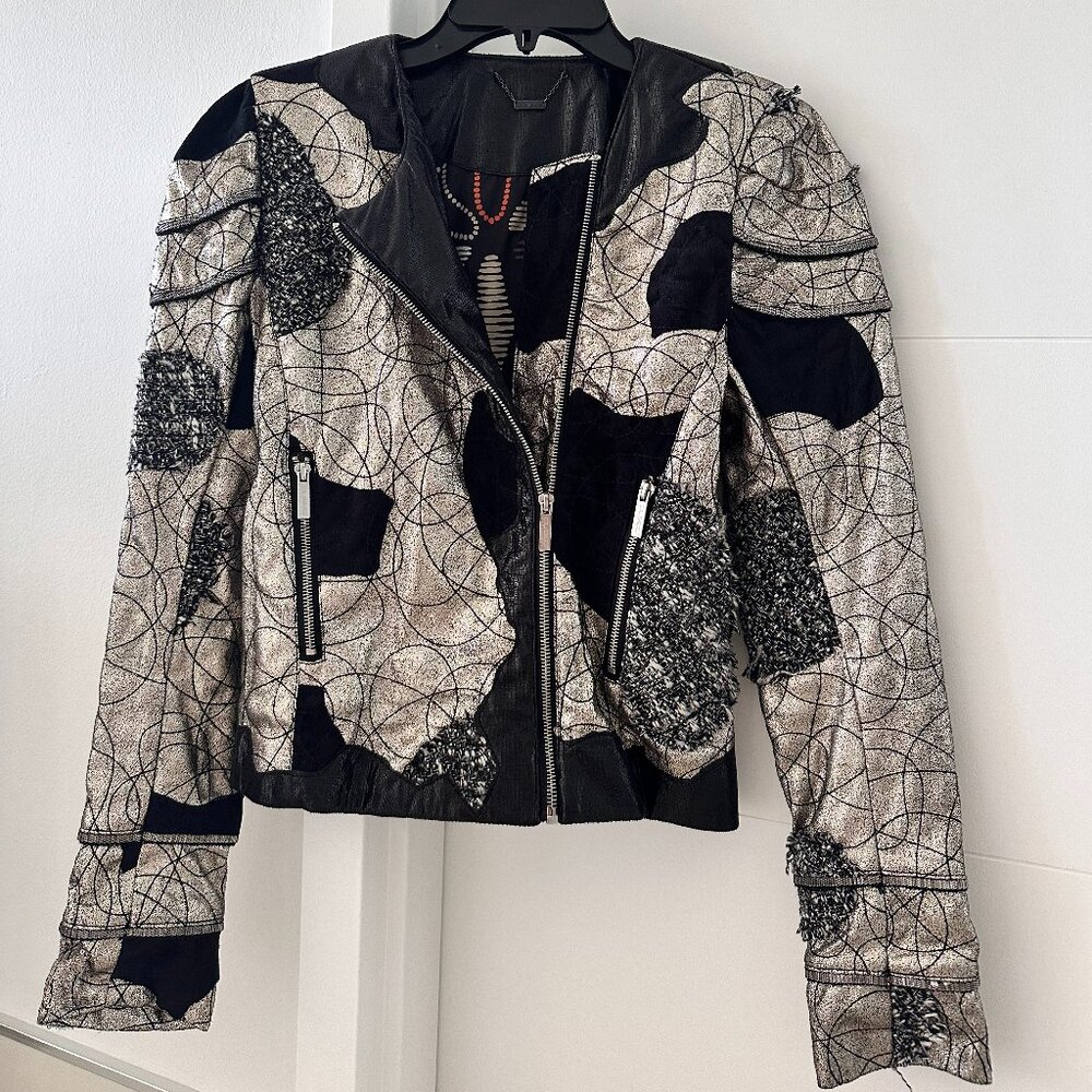 Vintage Custo Barcelona Silver and Black Patchwork Jacket - Size 36